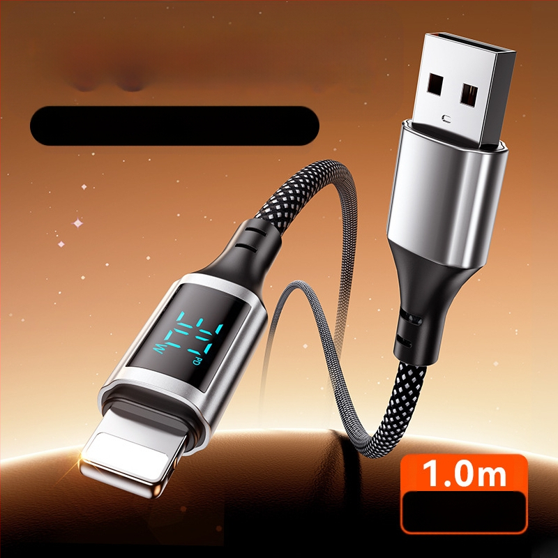 100W kábel s digitálnym displejom pre rýchle nabíjanie, Lightning a USB-C, hliníková zliatina