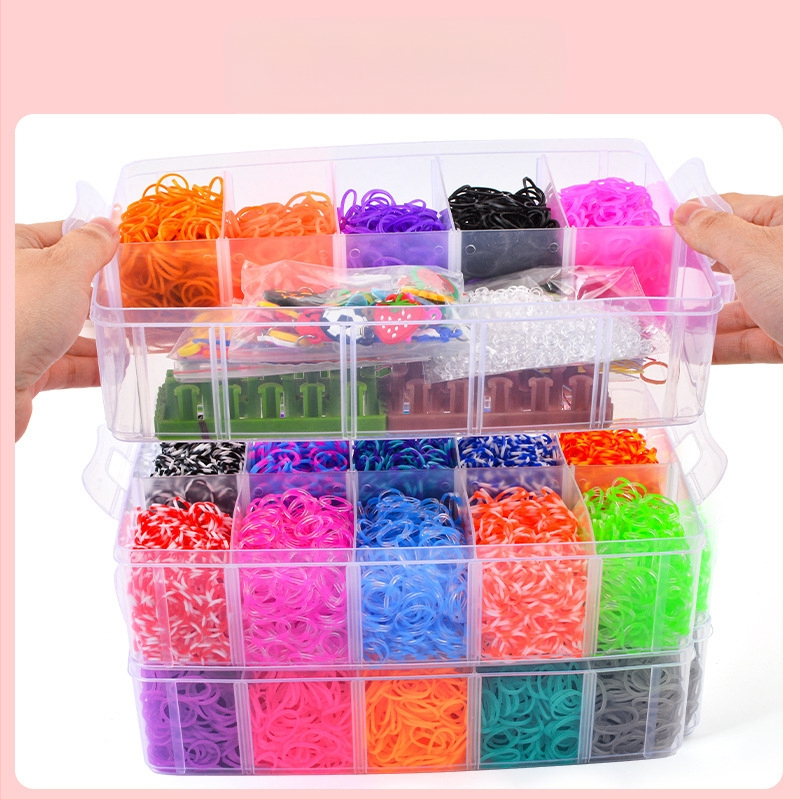 Trostruki DIY pleteni stroj za gumice za djecu – edukativna slagalica, materijal TPR, uzrast 7–14 godina