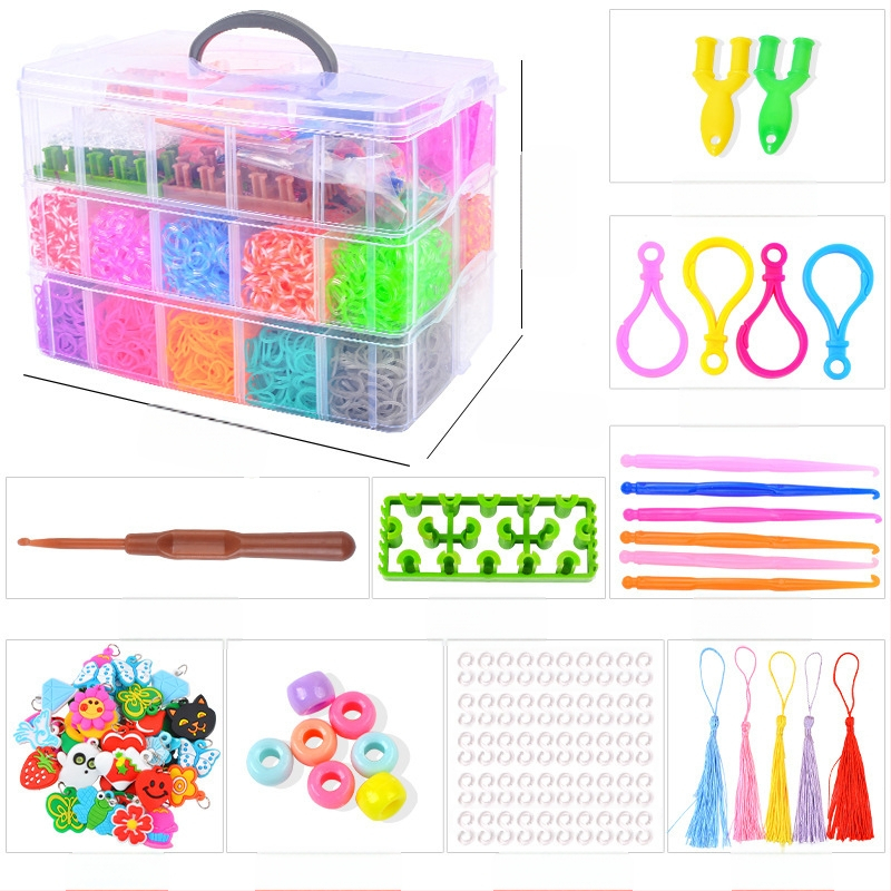 Trostruki DIY pleteni stroj za gumice za djecu – edukativna slagalica, materijal TPR, uzrast 7–14 godina