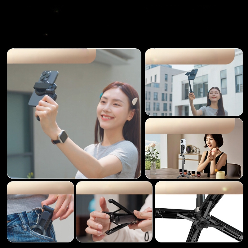 Мини магнитен Bluetooth селфи стик с телескопичен държач и MagSafe ръкохватка – анти-трептене