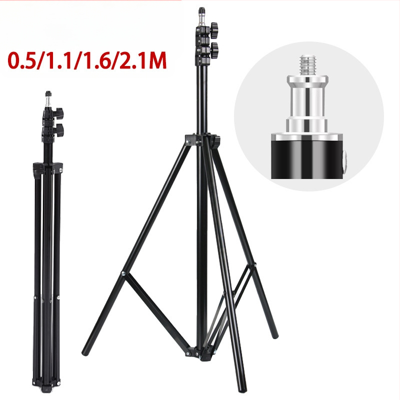 Στήριγμα Φωτογραφίας για Ζωντανή Μετάδοση – Επιδαπέδιο Τρίποδας με Ενισχυμένο Φωτιστικό Στήριγμα; Υλικό: Σιδερένιος σωλήνας + ABS; Φορτίο: 2–5 kg; Ύψος: 68–210 cm; Διαμέτρων σωλήνων: 22/19/16 mm; 3 τμήματα