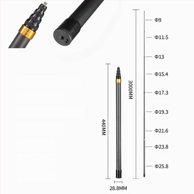 Ράβδος επέκτασης για Insta360 και GoPro πανοραμικές κάμερες δράσης, αλουμινίου κράμα, μέγιστο φορτίο έως 2 kg