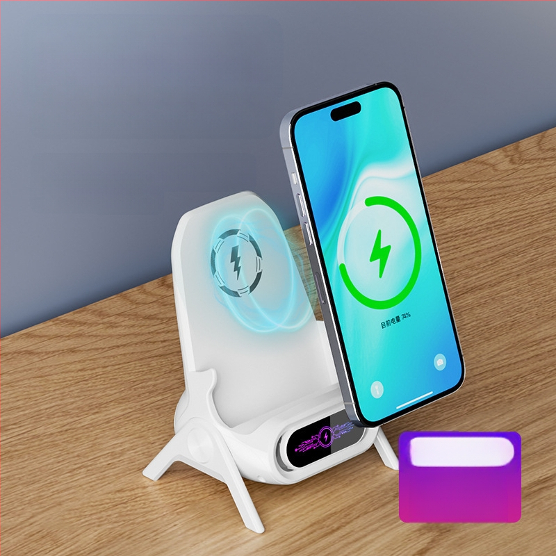 Безжично зарядно за мобилен телефон със стойка за настолен монтаж за хоризонтално или вертикално ползване, QC3.0, 2 A, 15 W, Бързо зареждане