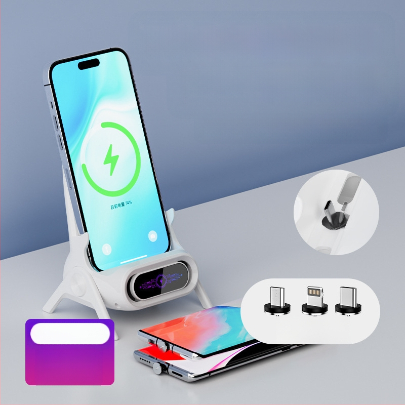 Безжично зарядно за мобилен телефон със стойка за настолен монтаж за хоризонтално или вертикално ползване, QC3.0, 2 A, 15 W, Бързо зареждане