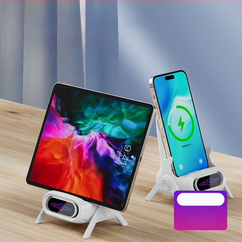 Безжично зарядно за мобилен телефон със стойка за настолен монтаж за хоризонтално или вертикално ползване, QC3.0, 2 A, 15 W, Бързо зареждане