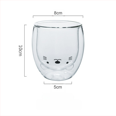 Чаша от боросиликатно стъкло с двоен слой, дизайн с карикатурно мече и пате, без дръжка, за горещи напитки