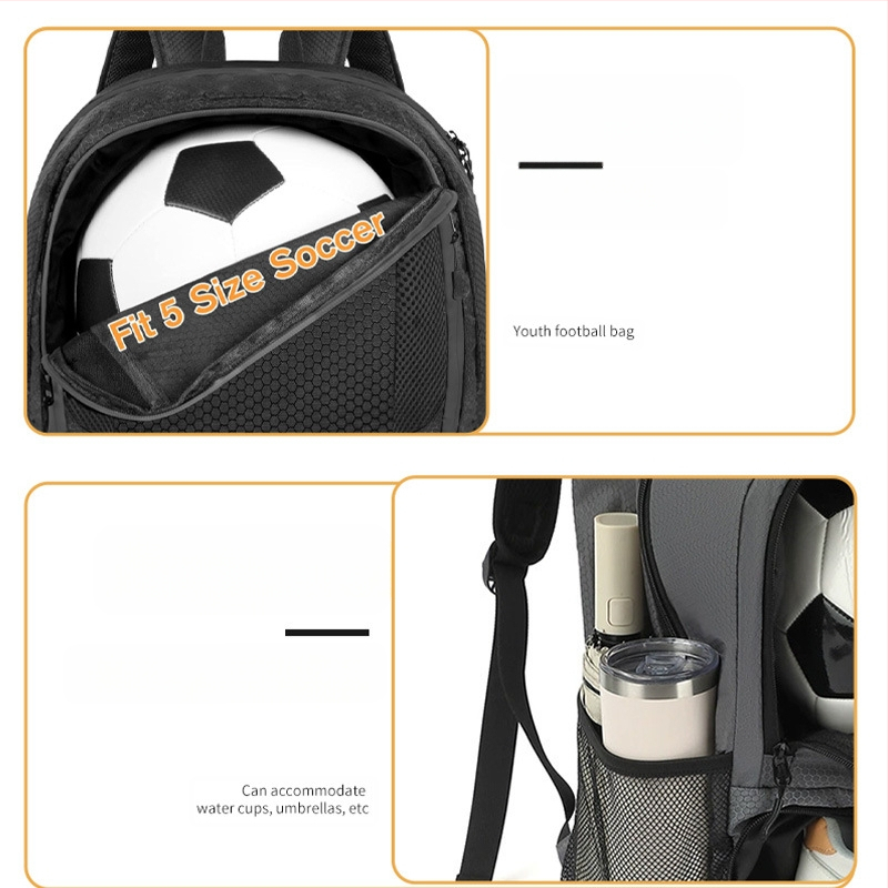 Fotbalový tréningový batoh s veľkým objemom, vodeodolný, samostatný priestor na topánky, priedušný, zahnuté ramenné popruhy, Oxford látka