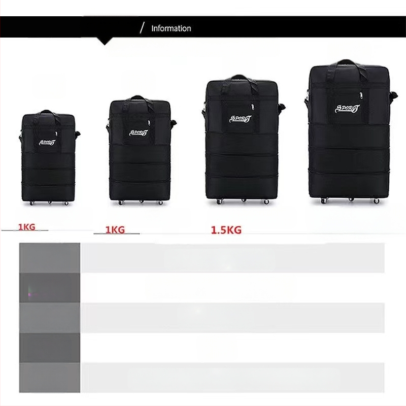 Geantă de bagaje pliabilă cu roți universale, 1,6 kg, țesătură Oxford, impermeabilă și extensibilă, pentru călătorii de afaceri