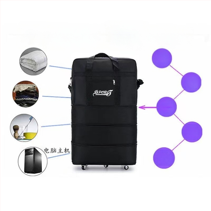 Geantă de bagaje pliabilă cu roți universale, 1,6 kg, țesătură Oxford, impermeabilă și extensibilă, pentru călătorii de afaceri