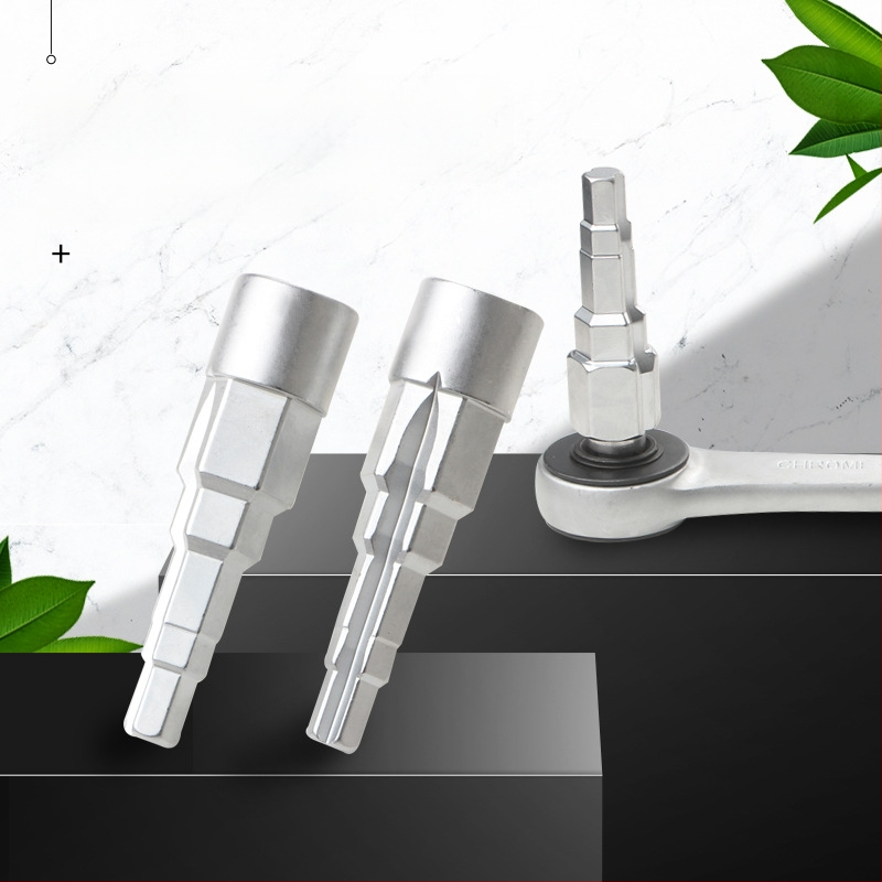 Трещотков ключ с пагодова връзка, стъпкови глави и четириглав квадратна глава за демонтаж на клапан