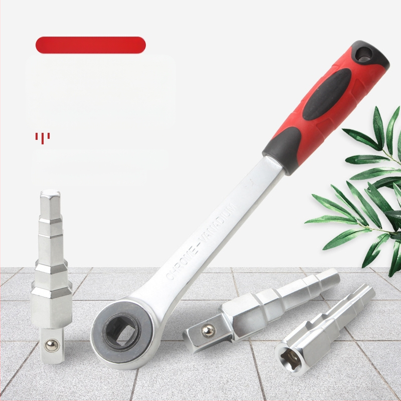 Трещотков ключ с пагодова връзка, стъпкови глави и четириглав квадратна глава за демонтаж на клапан