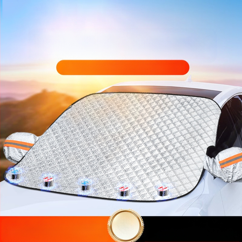 Покривало за предното стъкло на автомобил - удебелен алуминиев филм, монтаж с вакуумни чашки, универсално за модели, тегло 1 кг