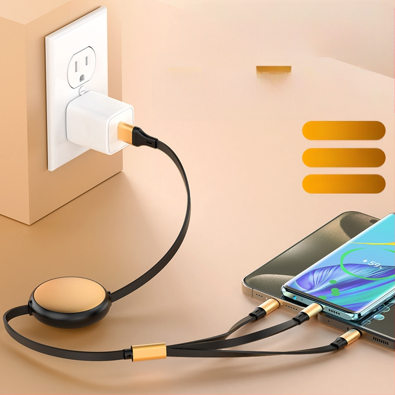 Rozťažný hliníkový kruhový kábel 5 v 1 pre nabíjanie a prenos dát, s rozhraniami Lightning a USB-C, max. 120W, dve až tri vetvy