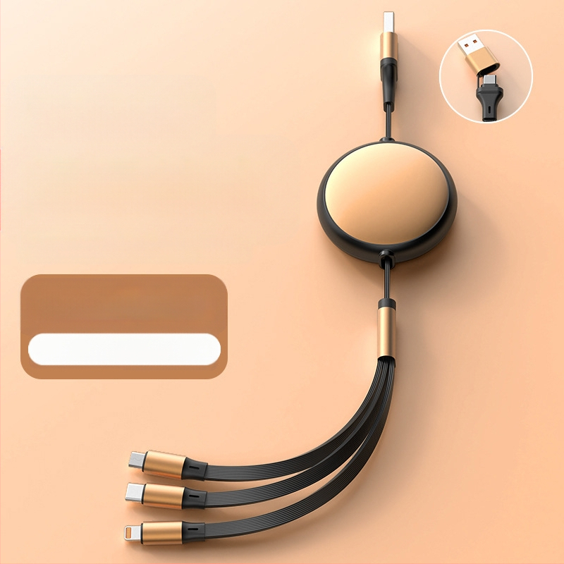 Rozťažný hliníkový kruhový kábel 5 v 1 pre nabíjanie a prenos dát, s rozhraniami Lightning a USB-C, max. 120W, dve až tri vetvy