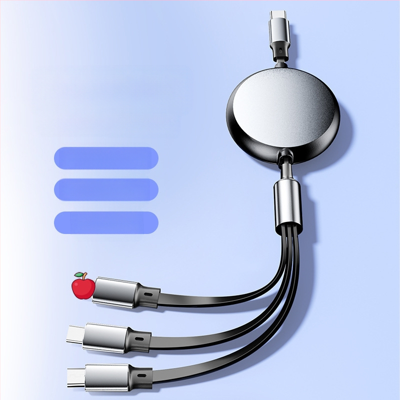 Rozťažný hliníkový kruhový kábel 5 v 1 pre nabíjanie a prenos dát, s rozhraniami Lightning a USB-C, max. 120W, dve až tri vetvy