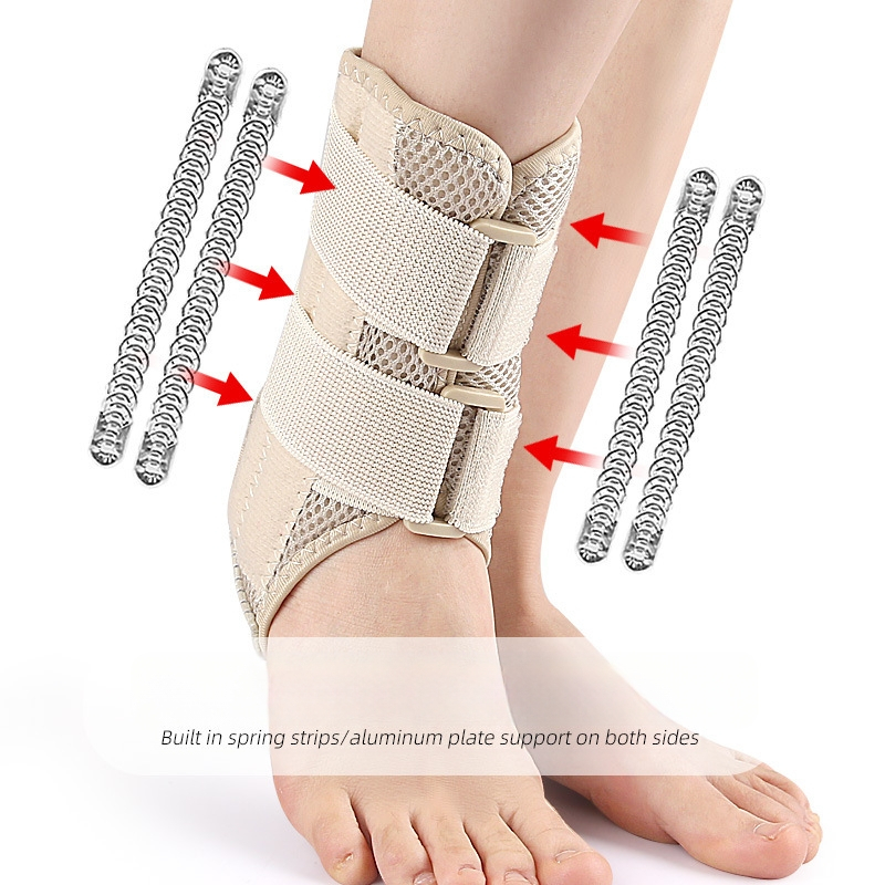 Sportos boka támasz Velcro pánttal és elasztikus lábvédővel — bokavédő badmintonhoz; anyagok: poliészter, hab, alumínium lemez, rugócsík