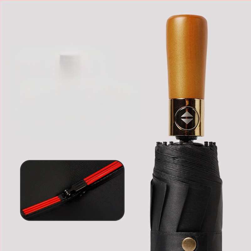 Umbrelă automată cu mâner din lemn, 12 spițe, rezistentă la vânt, protecție UV UPF 40+, imprimare logo disponibil