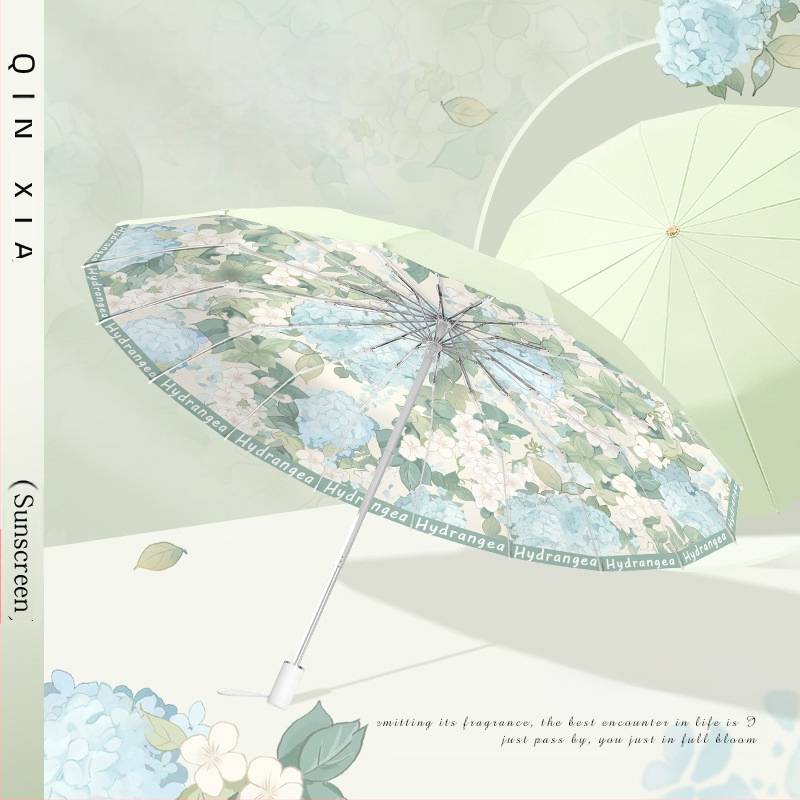 Umbrelă pliantă pentru femei, 16 brațe, pentru soare și ploaie, protecție UV