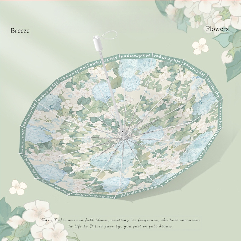 Umbrelă pliantă pentru femei, 16 brațe, pentru soare și ploaie, protecție UV