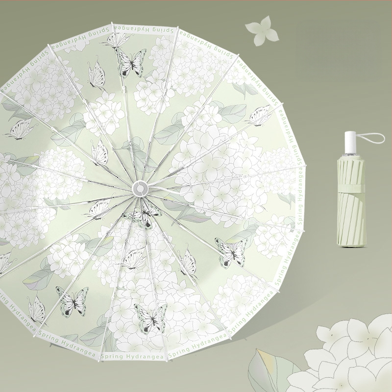 Umbrelă pliantă pentru femei, 16 brațe, pentru soare și ploaie, protecție UV