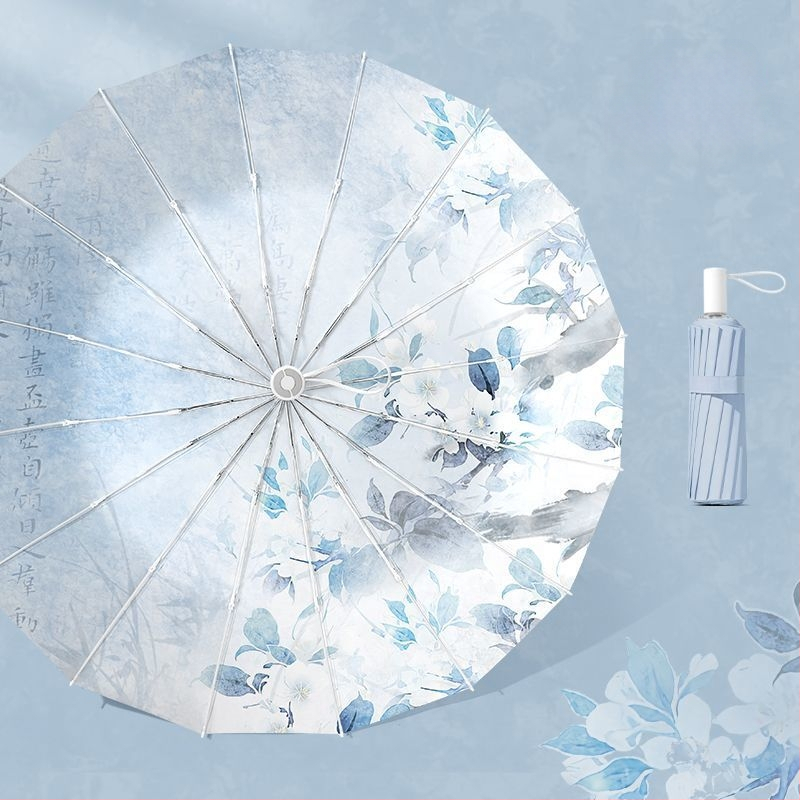 Umbrelă pliantă pentru femei, 16 brațe, pentru soare și ploaie, protecție UV