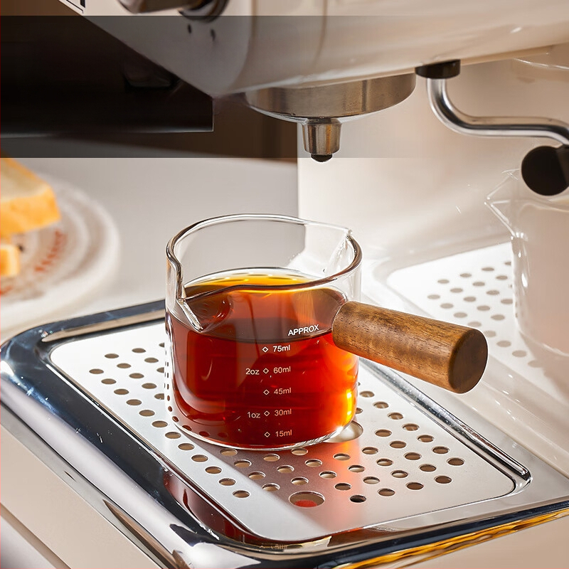 Φλυτζάνι εσπρέσο με γυάλινο σώμα και κλίμακα μέτρησης, ξύλινο χερούλι – μοντέρνο απλό στυλ καφέ φλιτζάνι με εκτυπωμένο λογότυπο