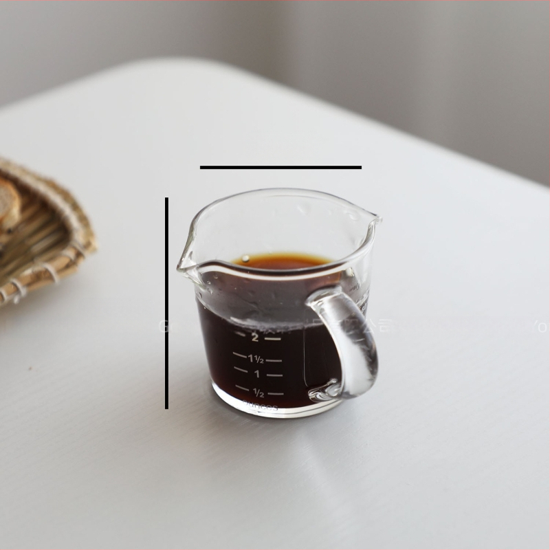 Φλυτζάνι εσπρέσο με γυάλινο σώμα και κλίμακα μέτρησης, ξύλινο χερούλι – μοντέρνο απλό στυλ καφέ φλιτζάνι με εκτυπωμένο λογότυπο