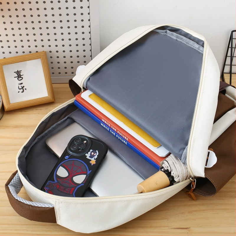 Kórejský štýl patchwork školský batoh, päťdielny set s veľkou kapacitou (Unisex, plátenný materiál, ramenné popruhy s vzdušnými vankúšmi, polyesterová podšívka, pre gymnázium)