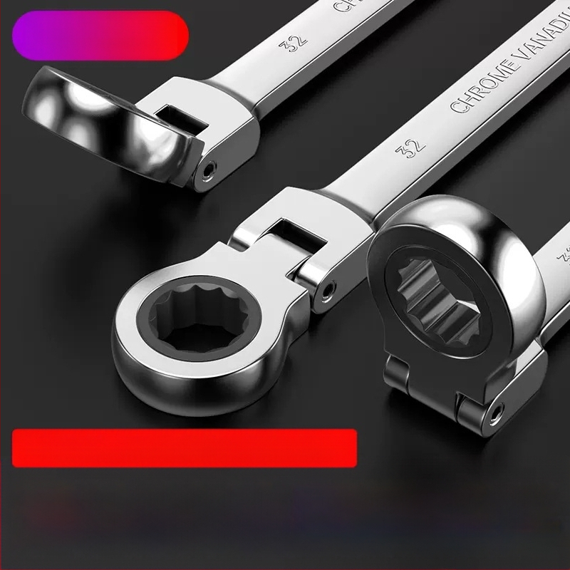 12-частен комплект гаечни ключове с подвижна глава, хромирана повърхност, хром ванадиева стомана, 72-зъбен механизъм