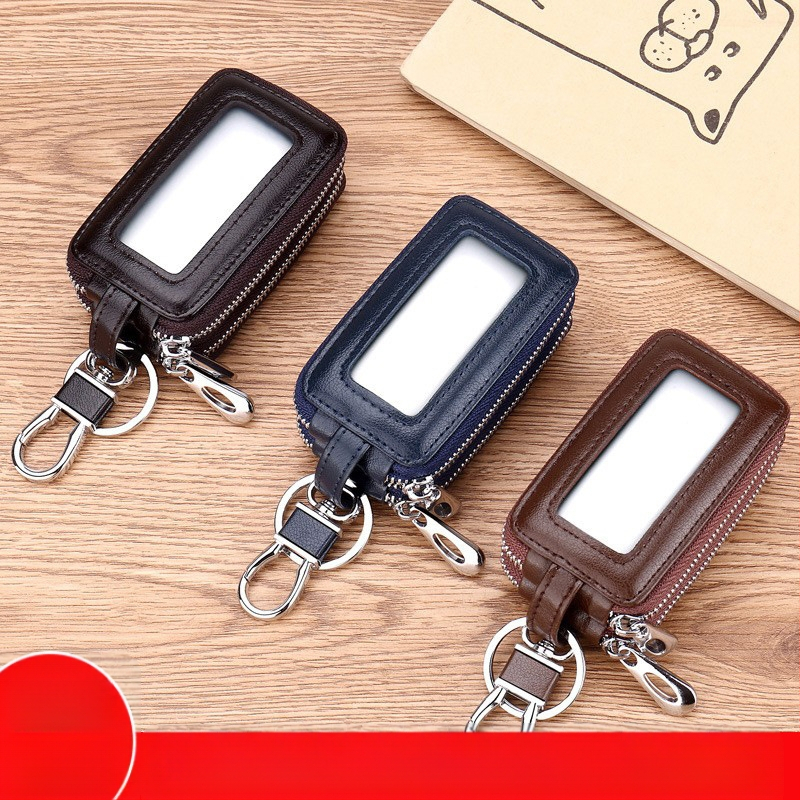 Torba za ključeve - PU koža, dvostruki zatvarač, velika kapaciteta, unisex, zaštita od krađe, podstava od prave kože