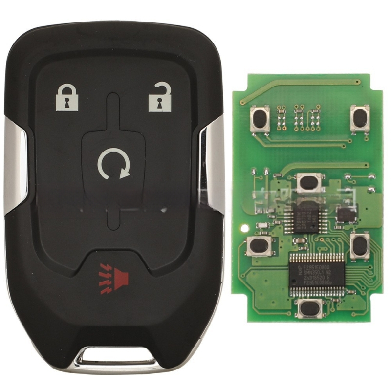 Chevrolet 3/4/5/6 gombos távkulcs, 315/433MHz HYQ1AA/EA; penge: réz + műanyag; tokozás: műanyag; súly 54.3 g