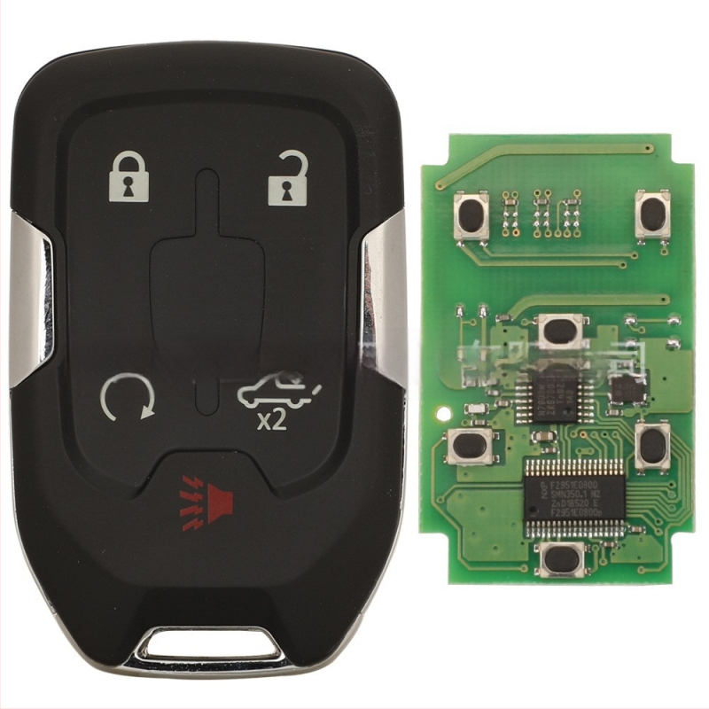 Chevrolet 3/4/5/6 gombos távkulcs, 315/433MHz HYQ1AA/EA; penge: réz + műanyag; tokozás: műanyag; súly 54.3 g