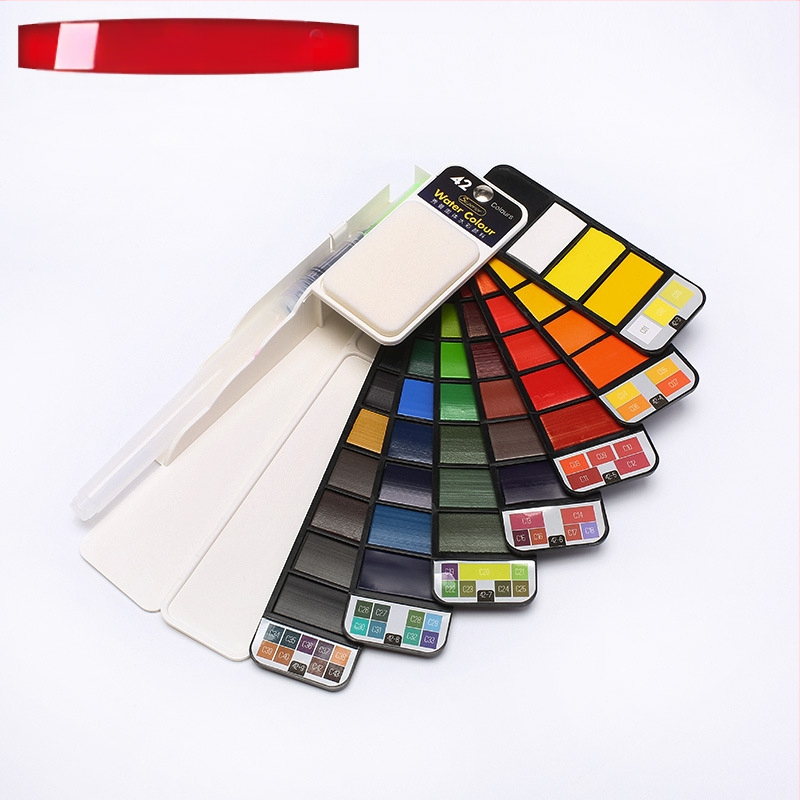 Solidā gouache komplekts ar saliekamu caurspīdīgu fan-veida paleti kastē, akvareļu gleznošanai, jauda 5