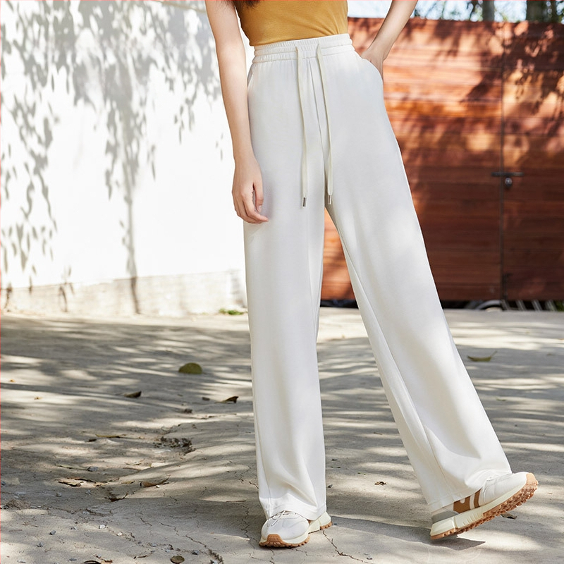 Pantaloni femei drepti - fibre de celuloză regenerată, croială dreaptă, vară 2024, stil casual japonez-coreean