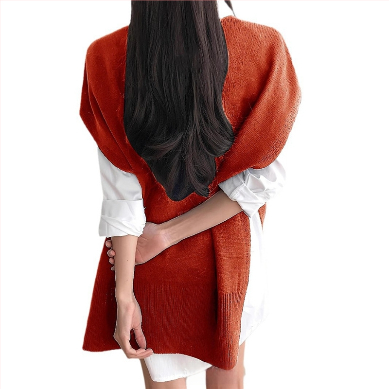 Γυναικείο αμάνικο πλεκτό γιλέκο με V-λαιμό, χαλαρή γραμμή, ύφασμα από ακρυλικό, φθινοπωρινό 2025, casual πλεκτή ενδυματο