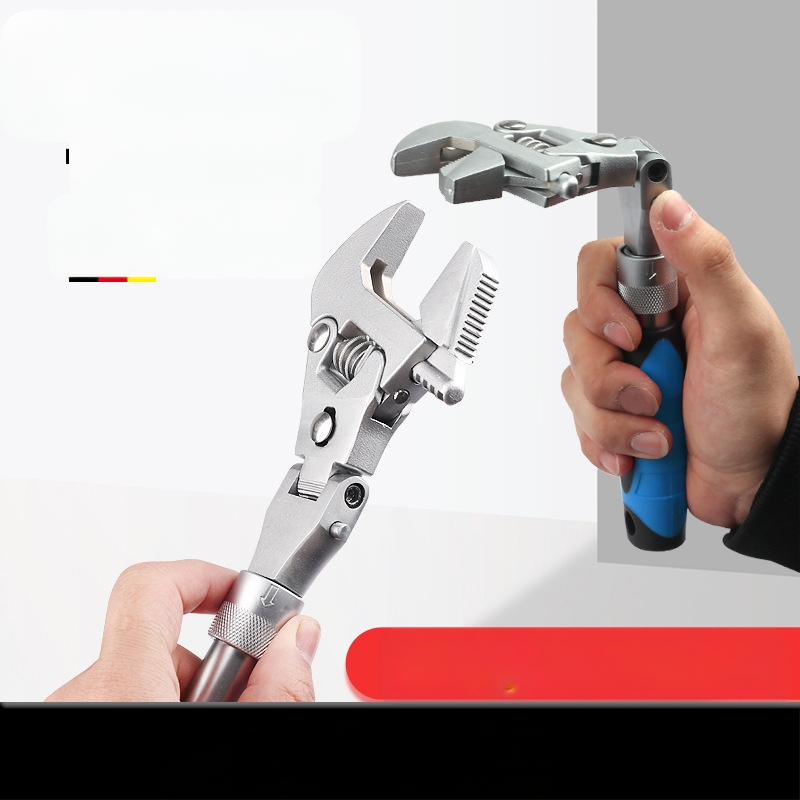 Reguliuojamas veržlės raktas su sulankstoma galva, ratcheto mechanizmas ir teleskopinis mechanizmas | MF, 45# plienas