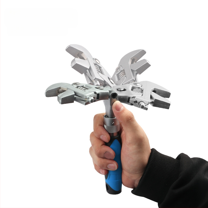 Reguliuojamas veržlės raktas su sulankstoma galva, ratcheto mechanizmas ir teleskopinis mechanizmas | MF, 45# plienas