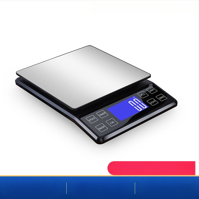 Rozsdamentes acélból készült konyhai digitális mérleg, 10 kg kapacitás, modell DH-307, elektronikus, USB-töltés és két AAA elem, többfunkciós.