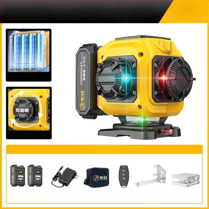 Лазерен нивелир с 12 линии дъга, трицветни лъчи, висока прецизност, силна светлина, инфрачервена проекция, стенен или подов монтаж