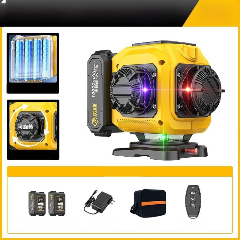 Лазерен нивелир с 12 линии дъга, трицветни лъчи, висока прецизност, силна светлина, инфрачервена проекция, стенен или подов монтаж