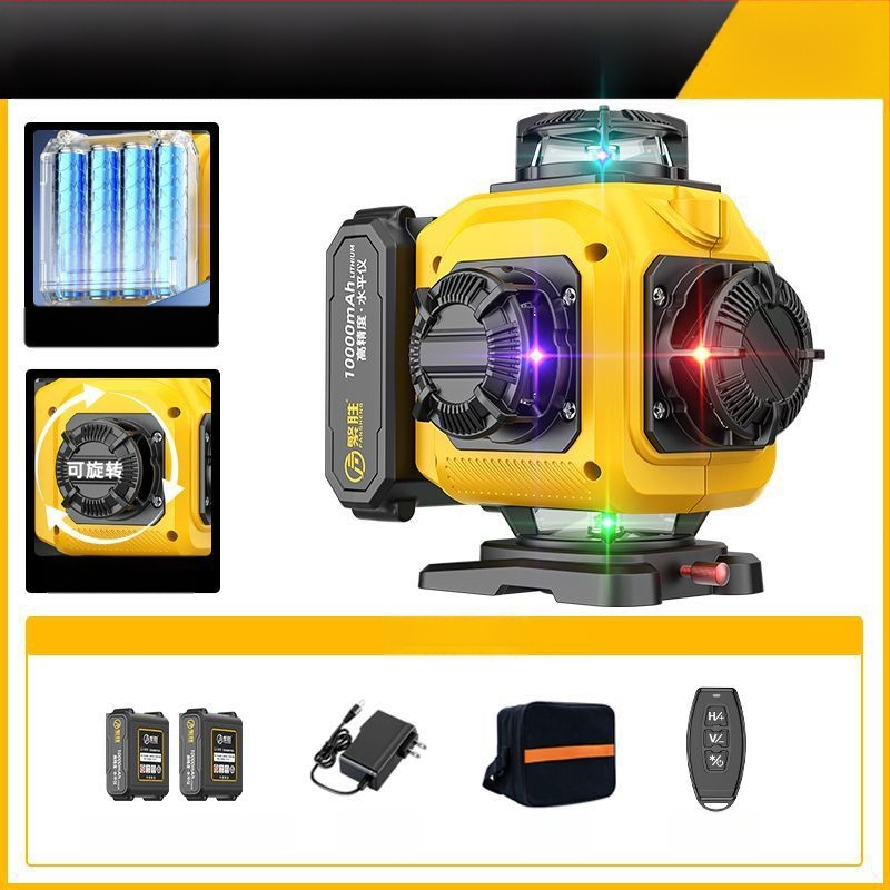 Лазерен нивелир с 12 линии дъга, трицветни лъчи, висока прецизност, силна светлина, инфрачервена проекция, стенен или подов монтаж