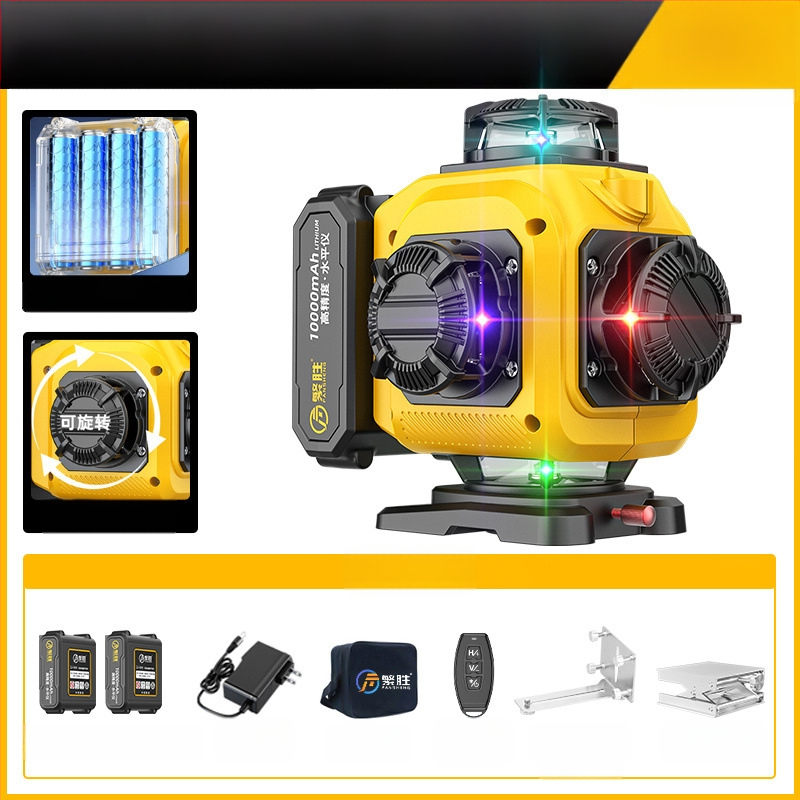 Лазерен нивелир с 12 линии дъга, трицветни лъчи, висока прецизност, силна светлина, инфрачервена проекция, стенен или подов монтаж