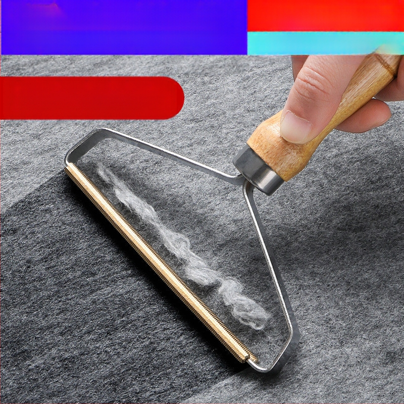 Ръчен премахвач на власинки за палта със дървена дръжка — двойно-страничен премахвач за дрехи, метална глава