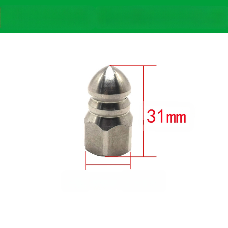 Nerūdijančio plieno nuotekų vamzdžių valymo purkštuvus su vidiniu sriegio, šešios skylės, aštri plovimo galva