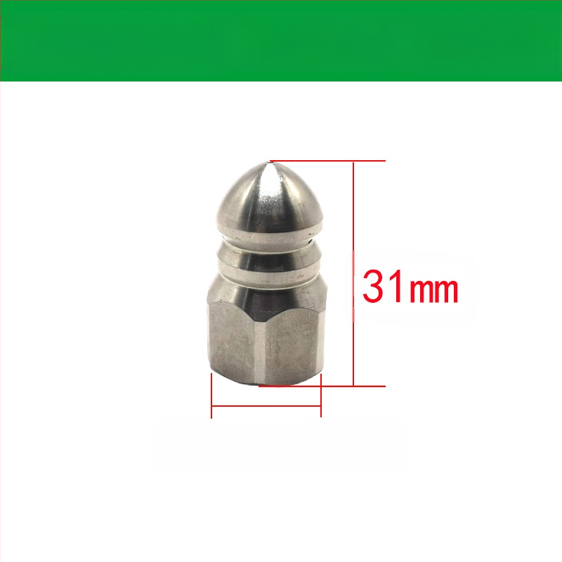 Nerūdijančio plieno nuotekų vamzdžių valymo purkštuvus su vidiniu sriegio, šešios skylės, aštri plovimo galva