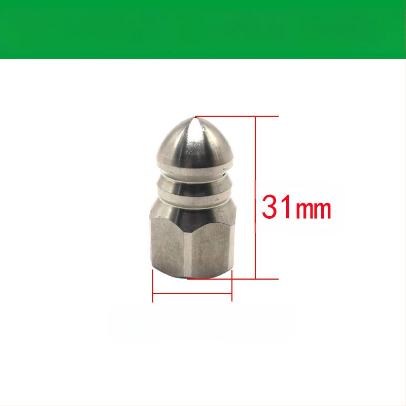 Nerūdijančio plieno nuotekų vamzdžių valymo purkštuvus su vidiniu sriegio, šešios skylės, aštri plovimo galva