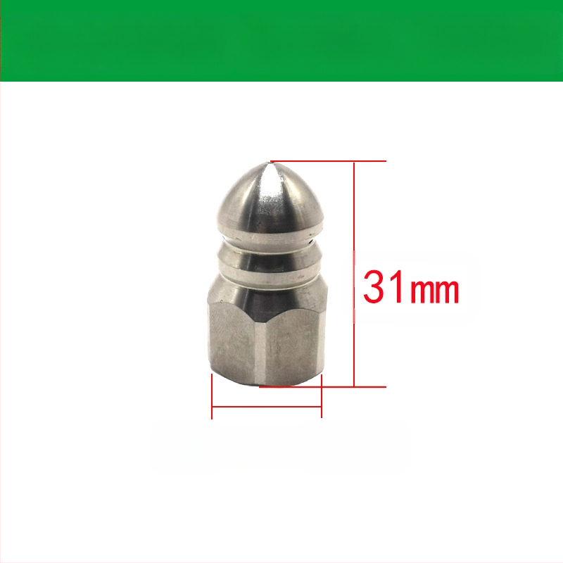 Nerūdijančio plieno nuotekų vamzdžių valymo purkštuvus su vidiniu sriegio, šešios skylės, aštri plovimo galva