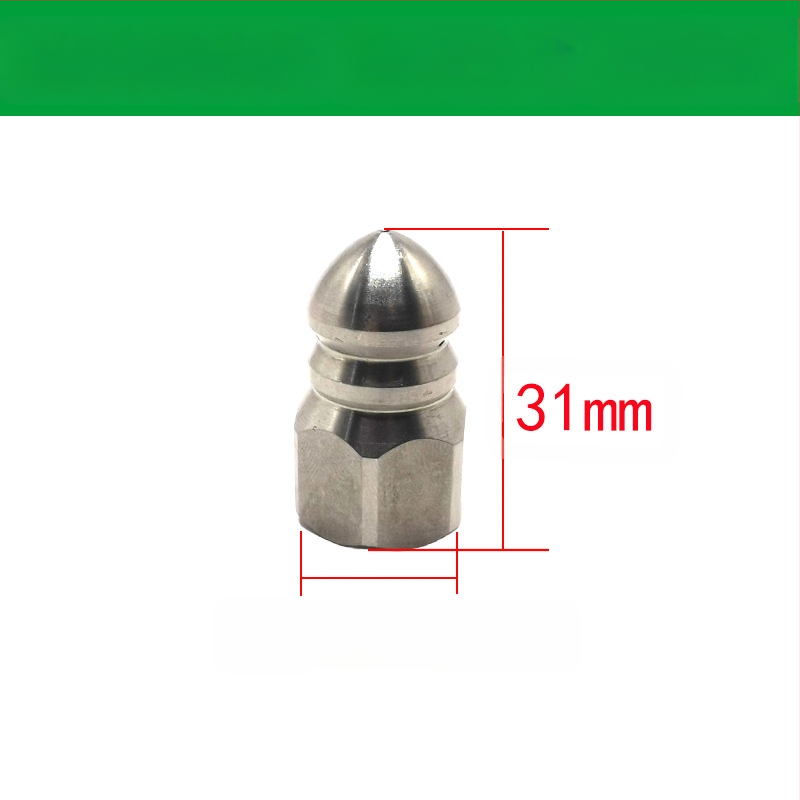 Nerūdijančio plieno nuotekų vamzdžių valymo purkštuvus su vidiniu sriegio, šešios skylės, aštri plovimo galva