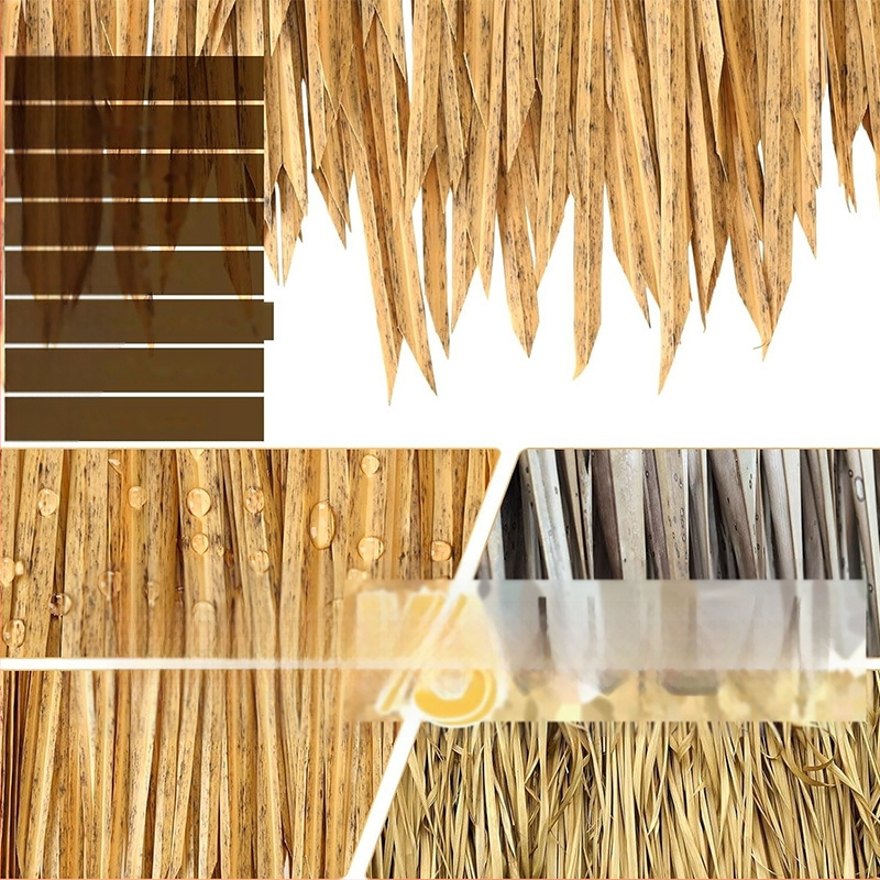 Minkštos PVC šiaudų stogo plokštė lauko Havaju vakarėlių dekoracijai, pritaikoma, karštu liejimu vienoje dalyje formuojama, pakuojama į skaidrią PP pakuotę
