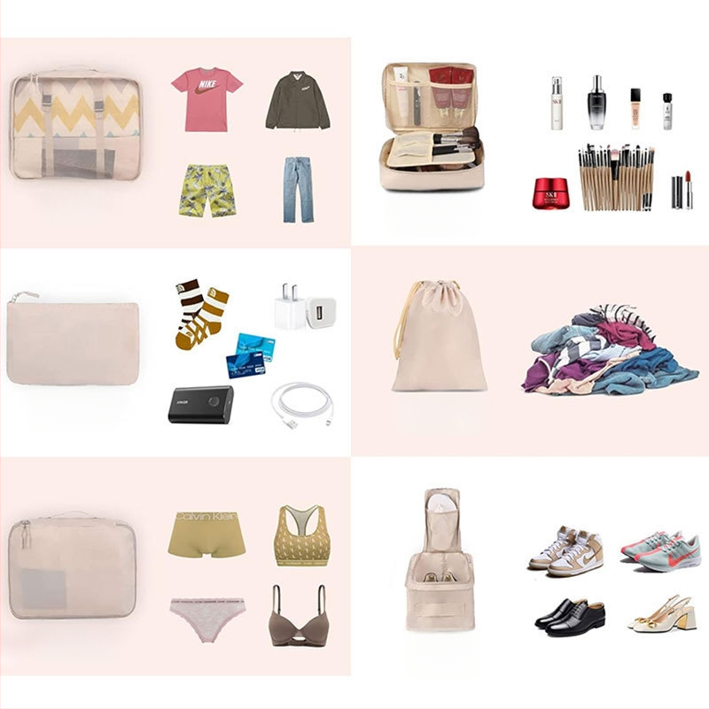 Осемчастен комплект пътни чанти за съхранение и подреждане на бельо – органайзери за багаж, за пътуване